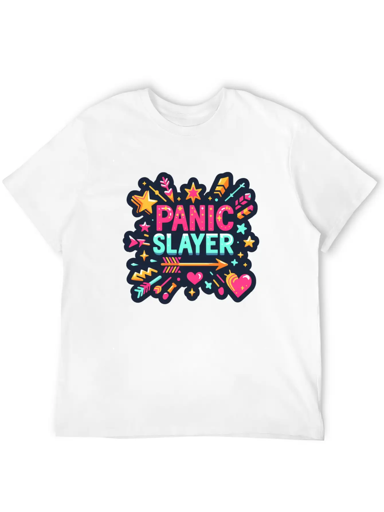 "Panic Slayer - Empowering Sticker Modern Fit Casual T-Shirt – Clean And Versatile Design