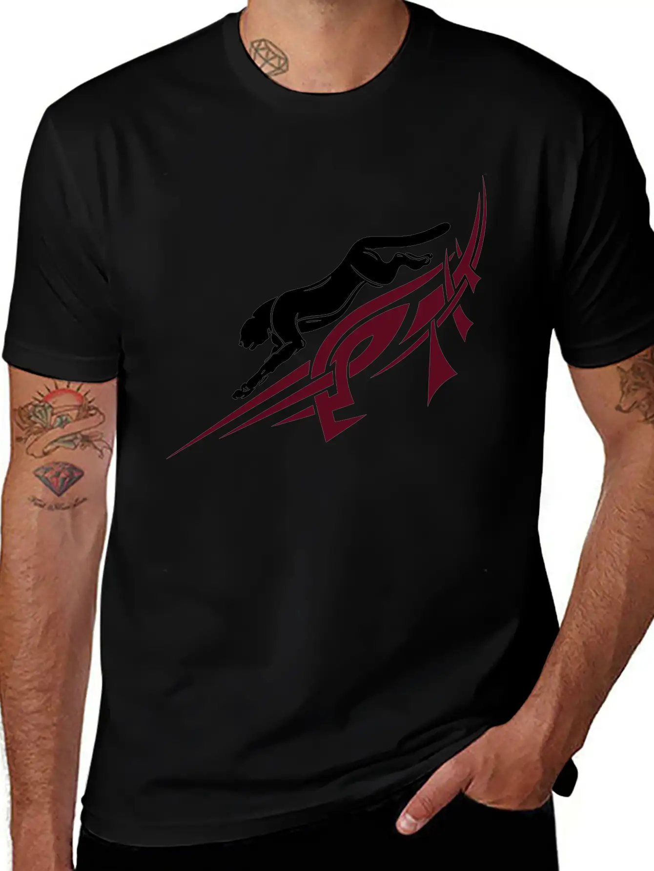 Panther With Tribal, Tattoo. Basic Graphic T-Shirt – Daily Comfort In Soft Cotton