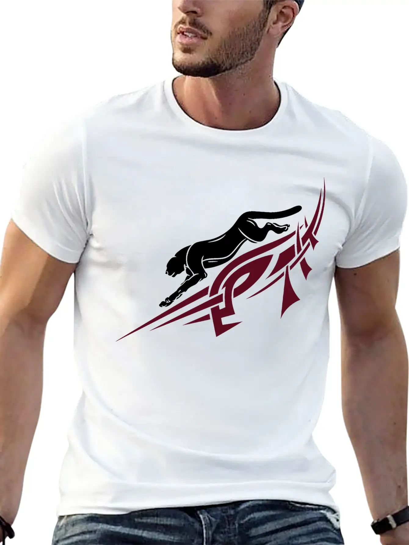 Panther With Tribal, Tattoo. Basic Graphic T-Shirt – Daily Comfort In Soft Cotton