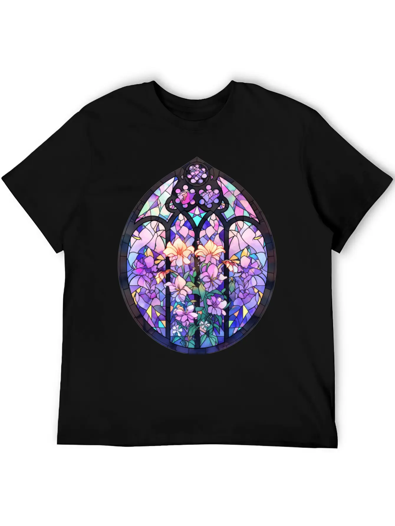 Pastel Goth Round Floral Stained Glass Unisex Casual T-Shirt – Clean Design For Daily Comfort