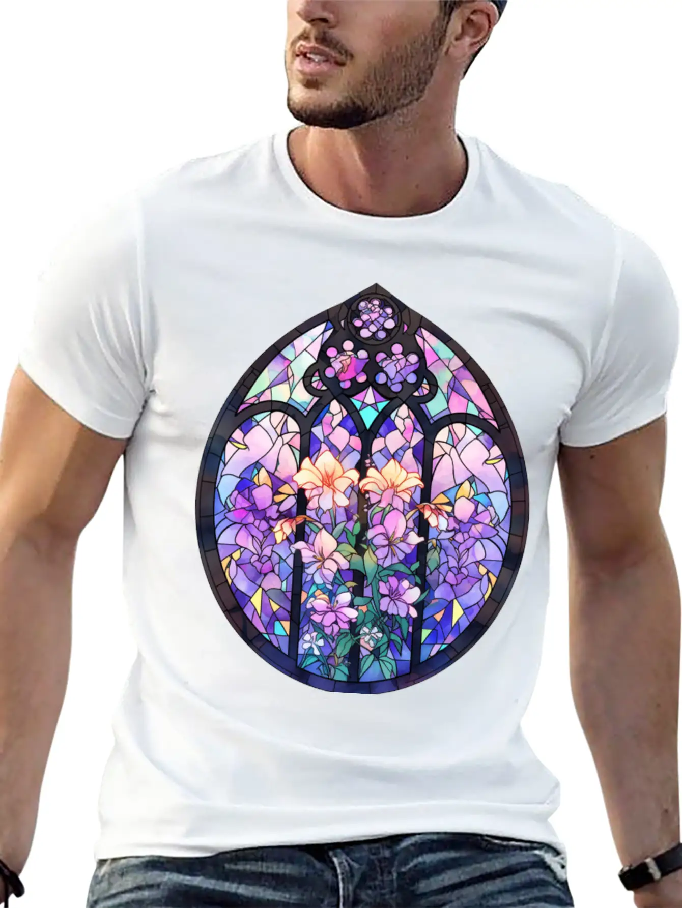 Pastel Goth Round Floral Stained Glass Unisex Casual T-Shirt – Clean Design For Daily Comfort