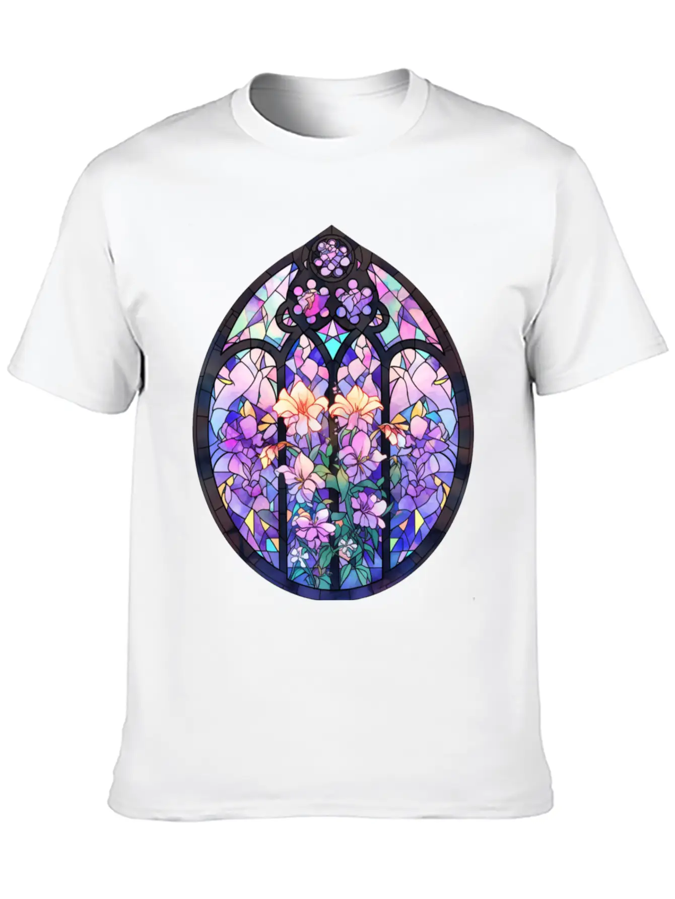 Pastel Goth Round Floral Stained Glass Unisex Casual T-Shirt – Clean Design For Daily Comfort