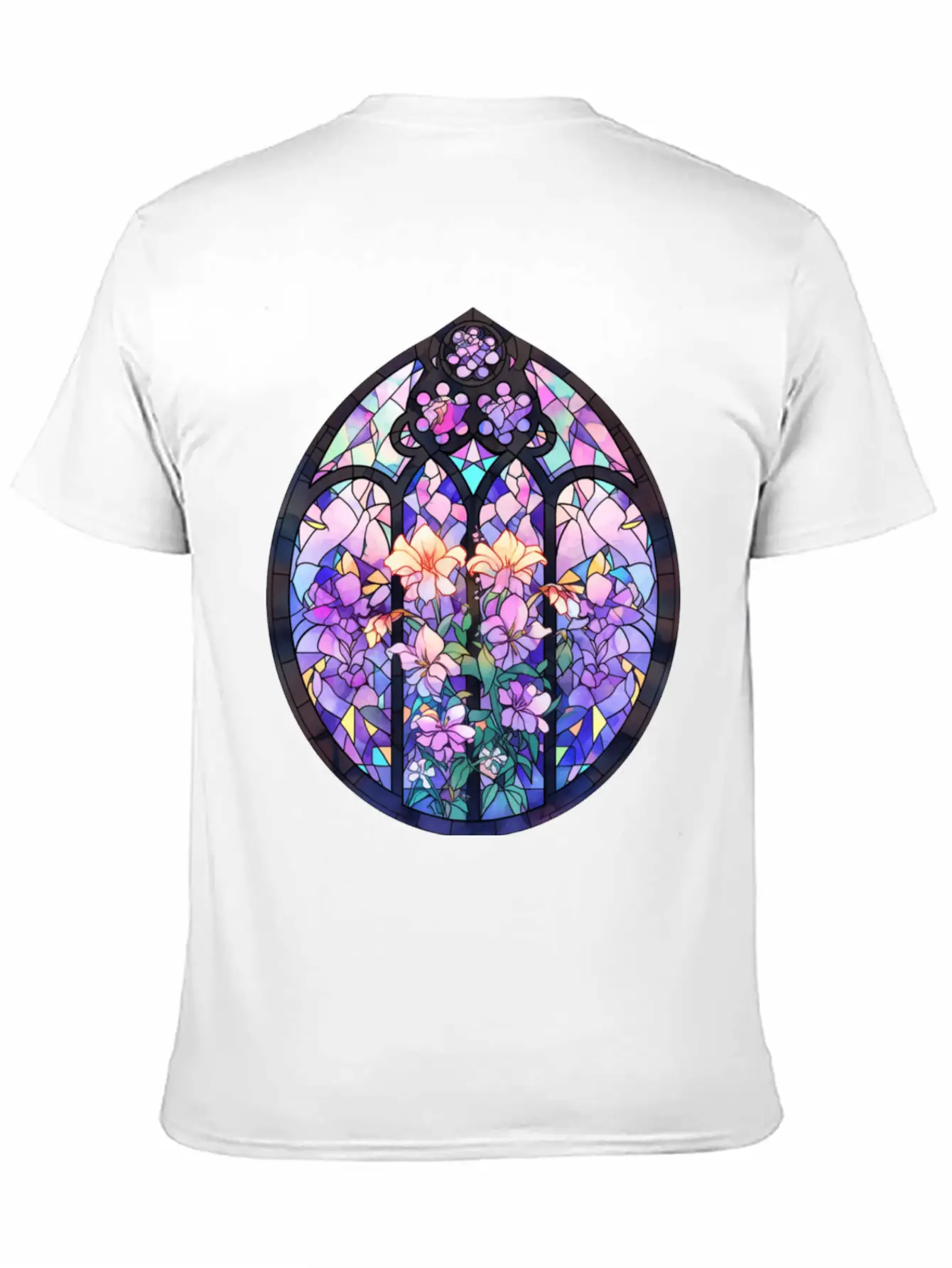 Pastel Goth Round Floral Stained Glass Unisex Casual T-Shirt – Clean Design For Daily Comfort