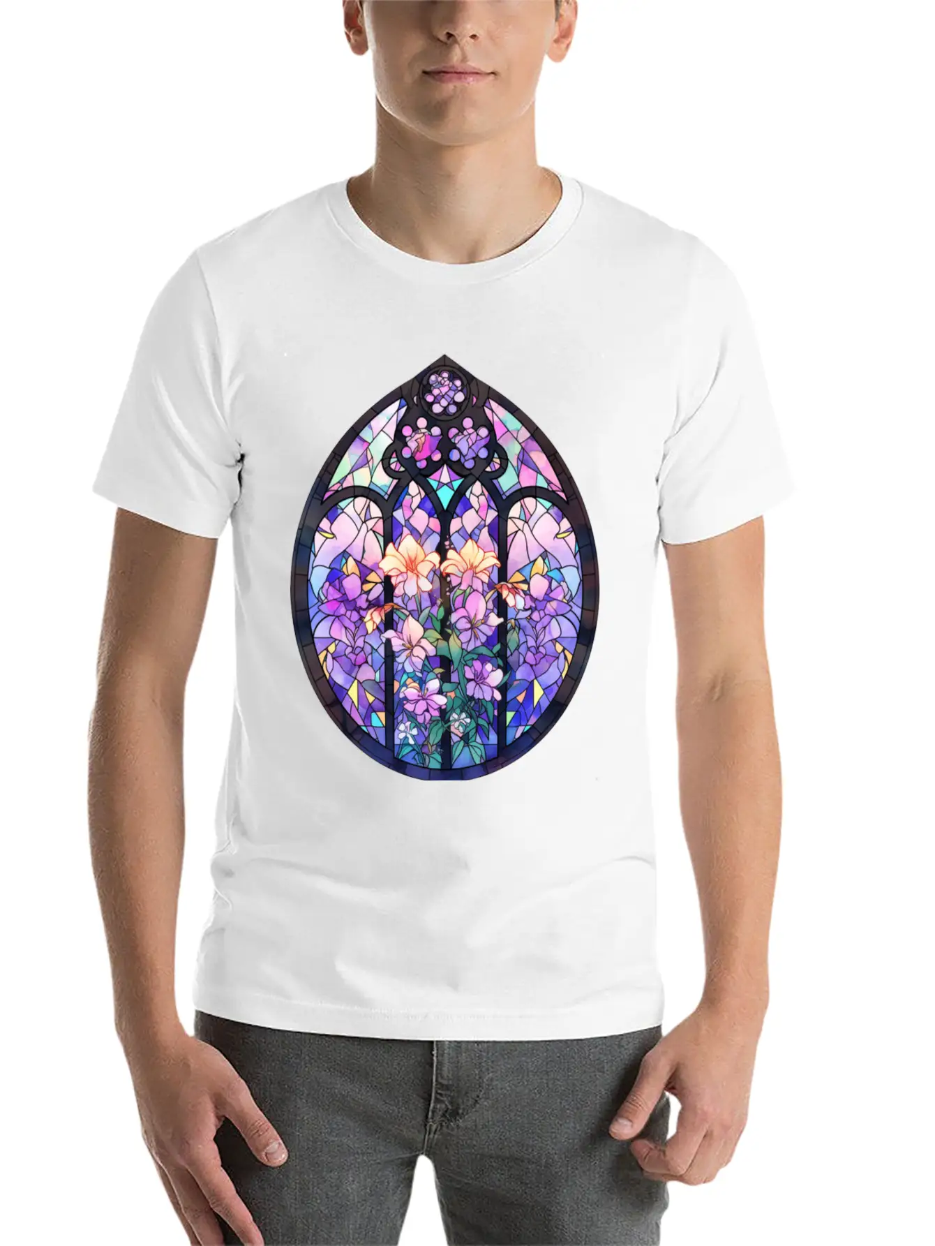 Pastel Goth Round Floral Stained Glass Unisex Casual T-Shirt – Clean Design For Daily Comfort