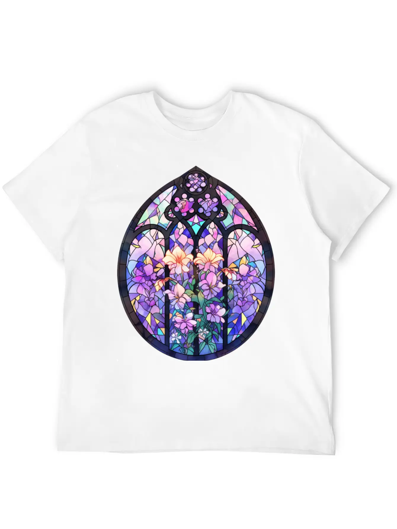 Pastel Goth Round Floral Stained Glass Unisex Casual T-Shirt – Clean Design For Daily Comfort