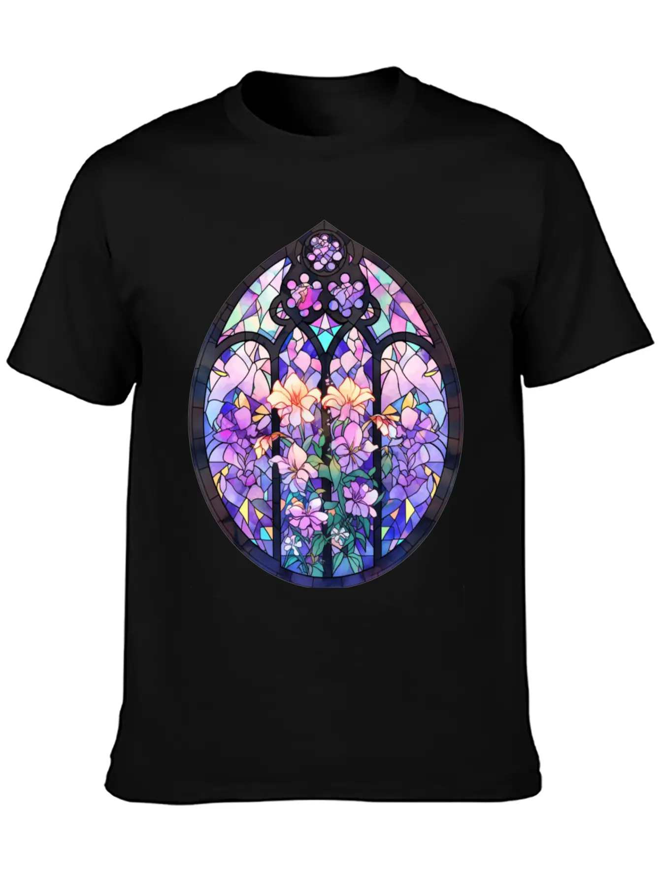 Pastel Goth Round Floral Stained Glass Unisex Casual T-Shirt – Clean Design For Daily Comfort