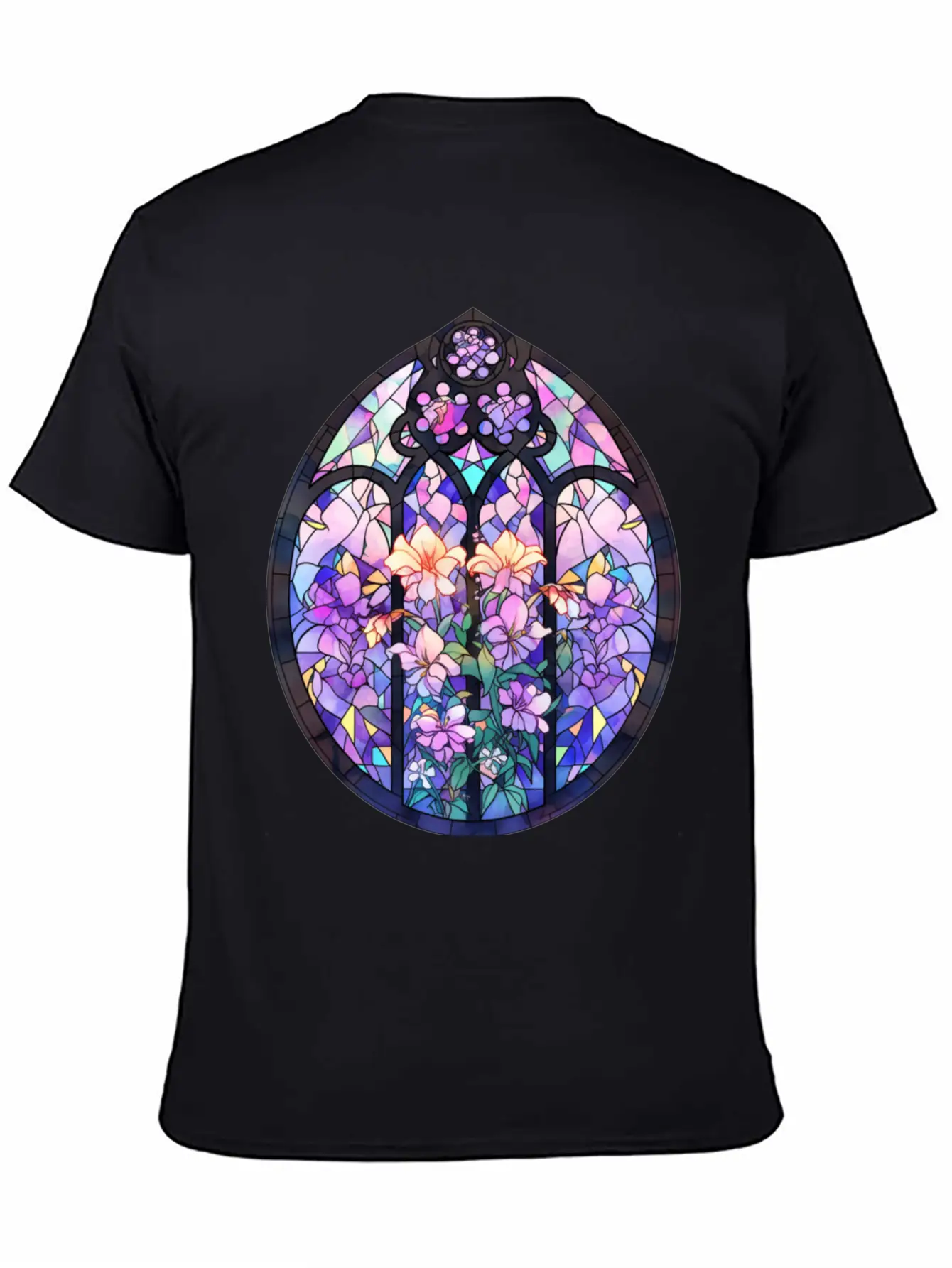 Pastel Goth Round Floral Stained Glass Unisex Casual T-Shirt – Clean Design For Daily Comfort