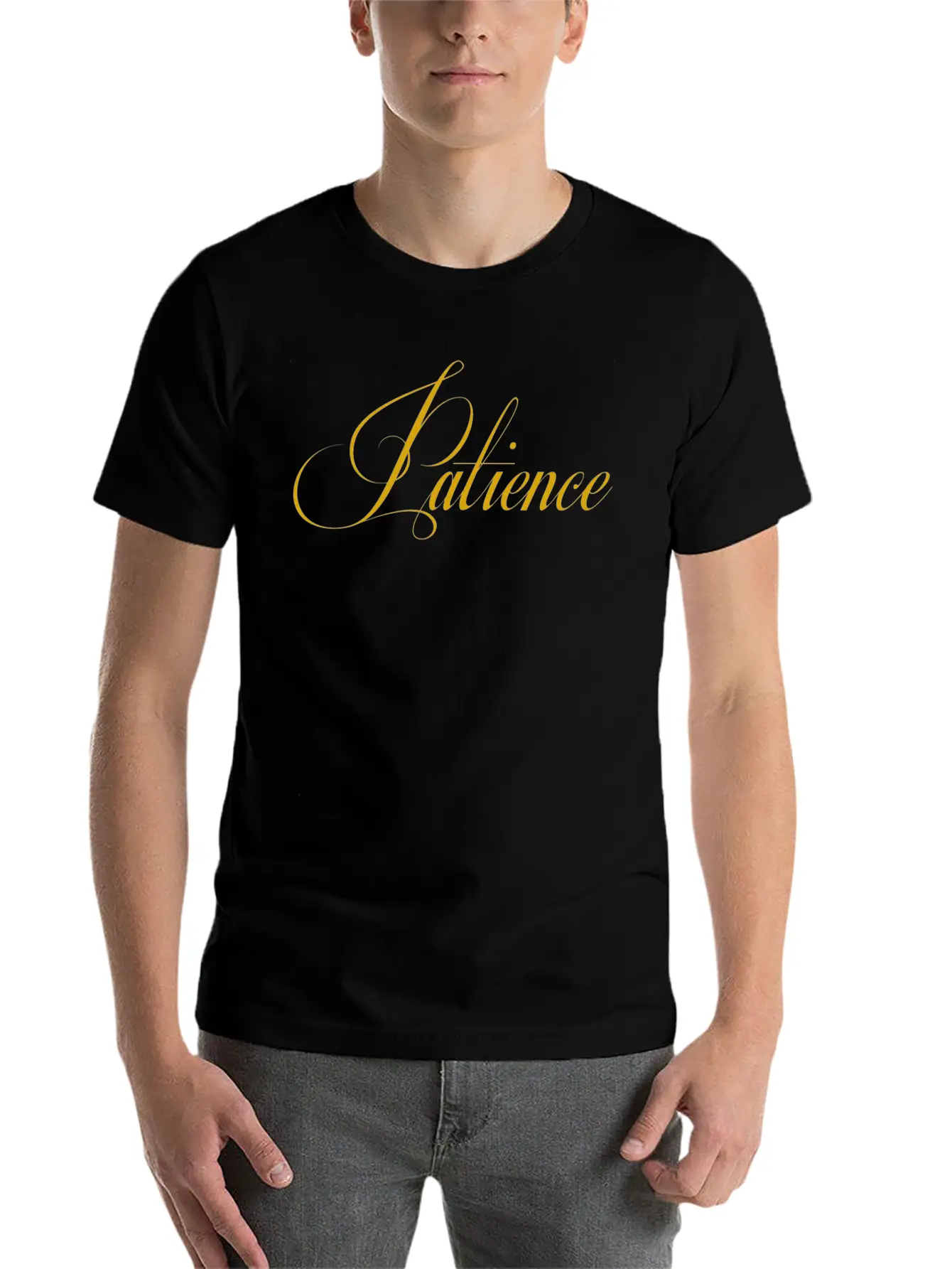 Patience (Gold) Basic Graphic T-Shirt – Daily Comfort In Soft Cotton