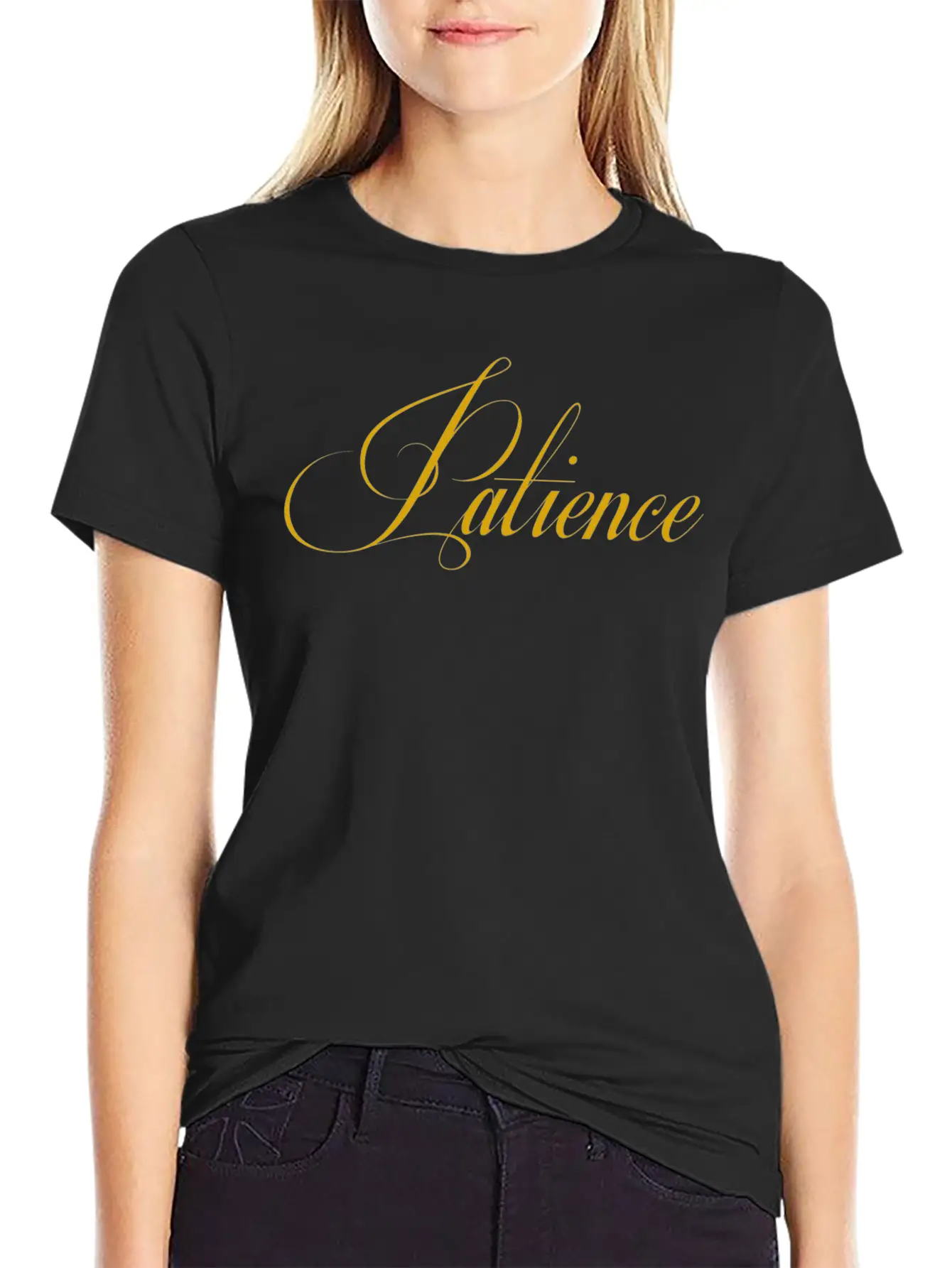 Patience (Gold) Basic Graphic T-Shirt – Daily Comfort In Soft Cotton