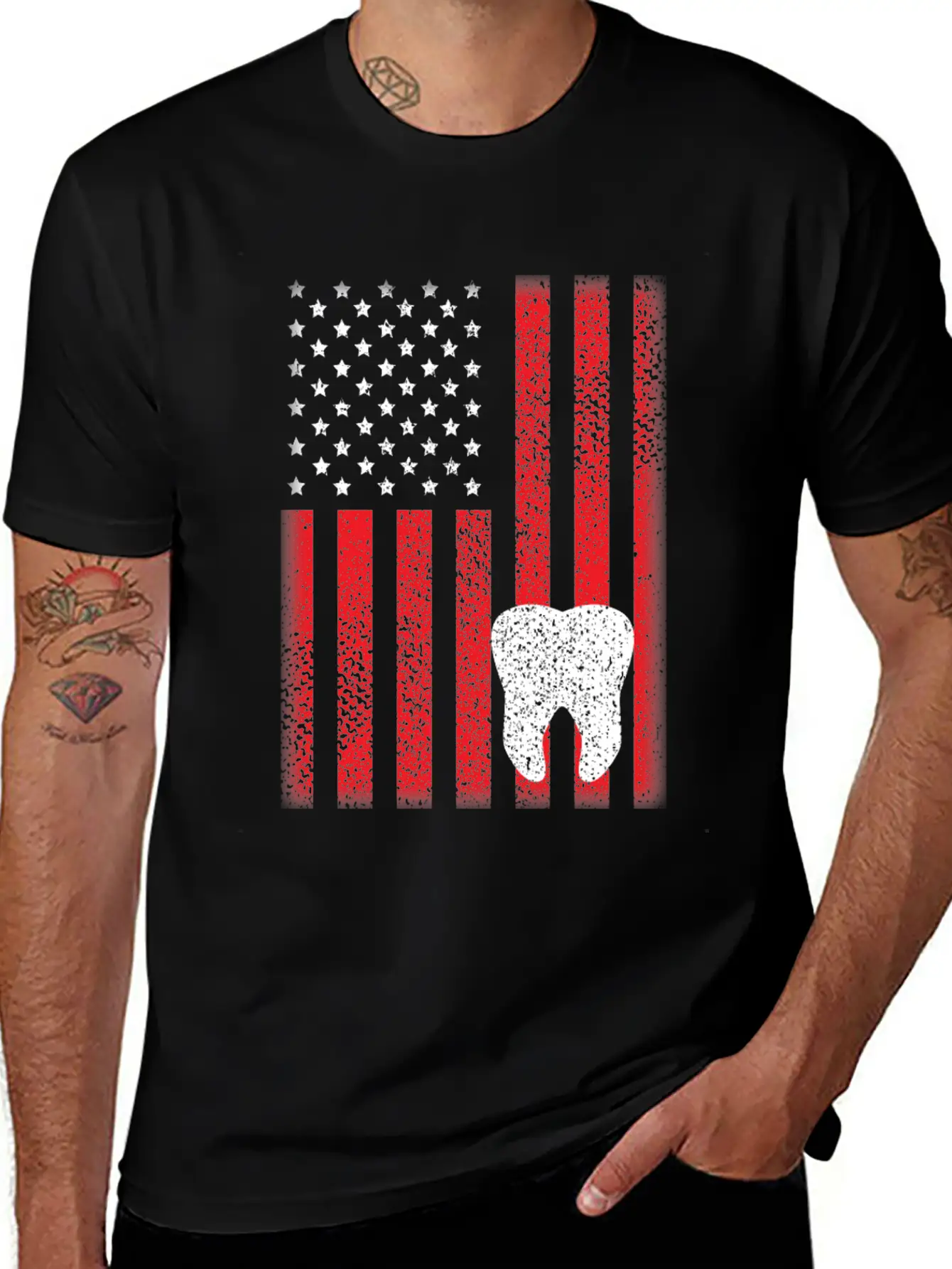Patriotic USA Flag Tooth Dentist Dental Hygienist Modern Fit Casual T-Shirt – Clean And Versatile Design