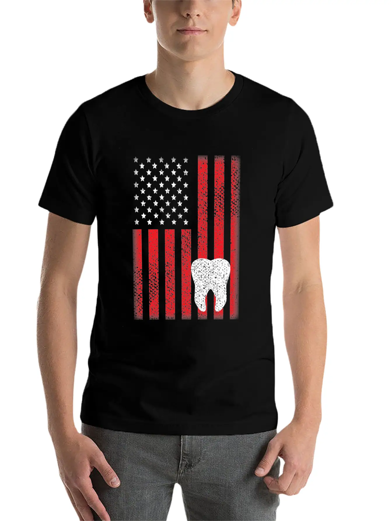 Patriotic USA Flag Tooth Dentist Dental Hygienist Modern Fit Casual T-Shirt – Clean And Versatile Design