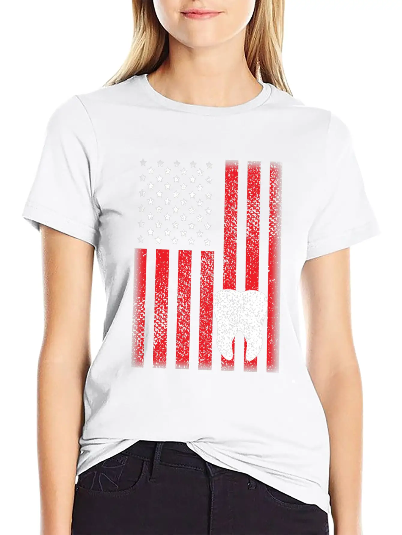 Patriotic USA Flag Tooth Dentist Dental Hygienist Modern Fit Casual T-Shirt – Clean And Versatile Design