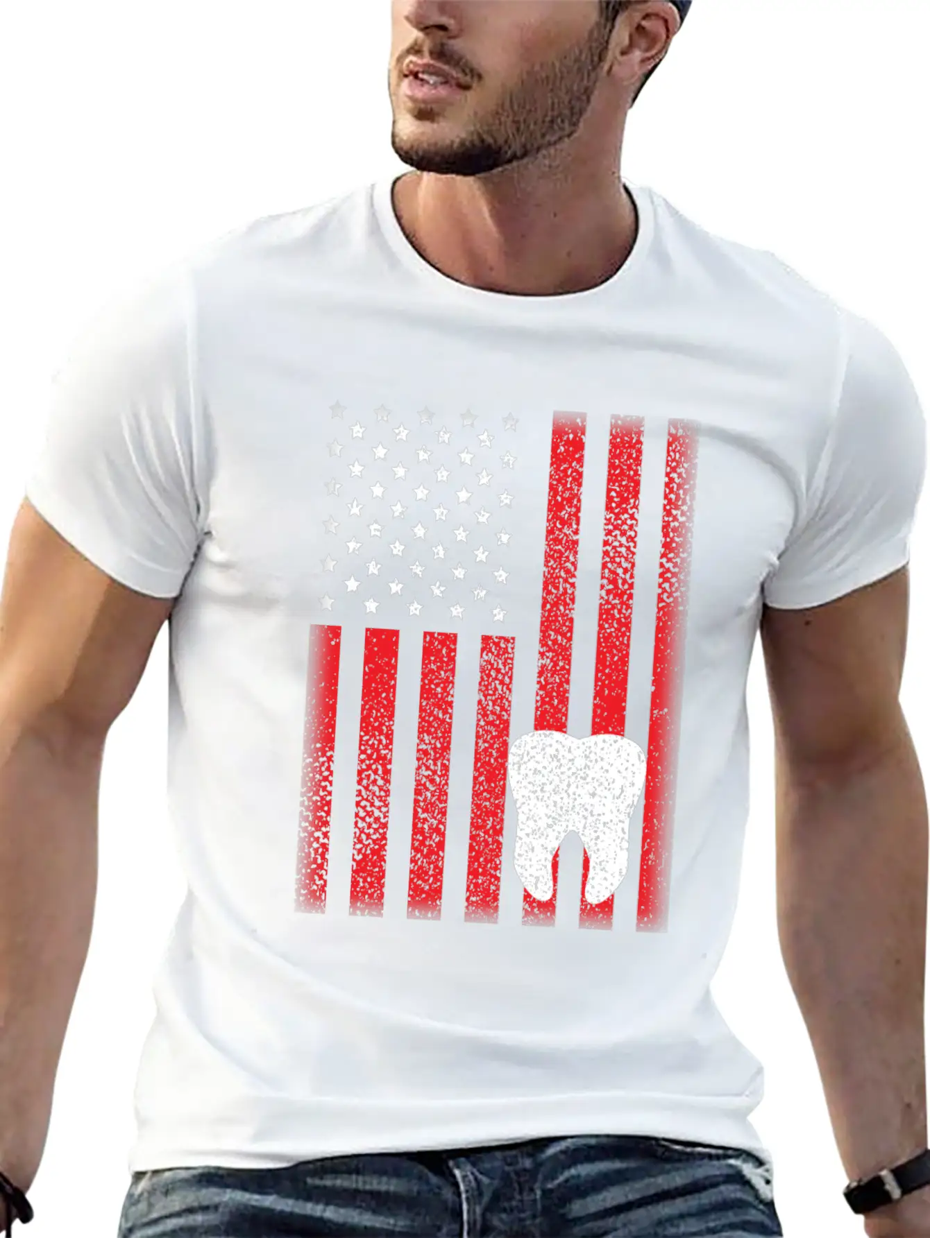 Patriotic USA Flag Tooth Dentist Dental Hygienist Modern Fit Casual T-Shirt – Clean And Versatile Design