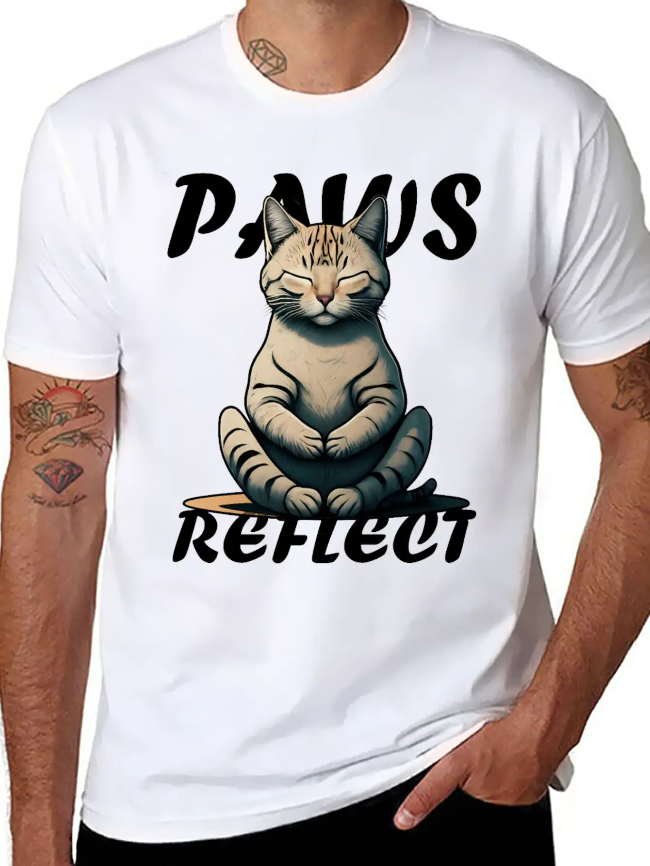 Paws And Reflect, Cat Lovers Mindful Design. Soft Cotton Short Sleeve Tee – Unisex Wardrobe Staple