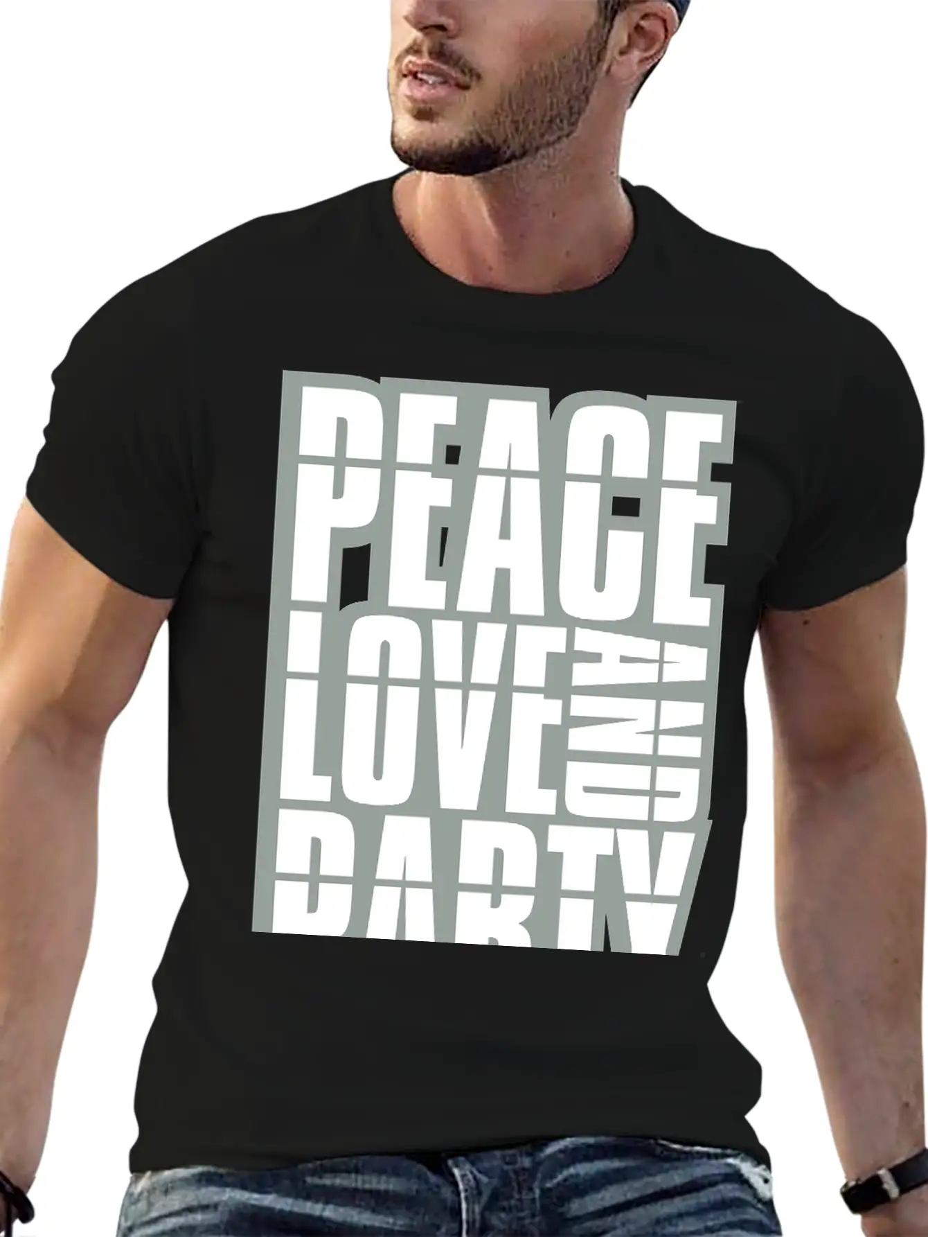Peace Love And Party Logo Concert Crew Friends Say Soft Cotton Short Sleeve Tee – Unisex Wardrobe Staple