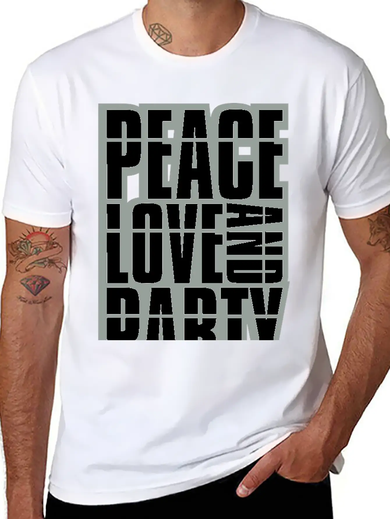 Peace Love And Party Logo Concert Crew Friends Say Soft Cotton Short Sleeve Tee – Unisex Wardrobe Staple