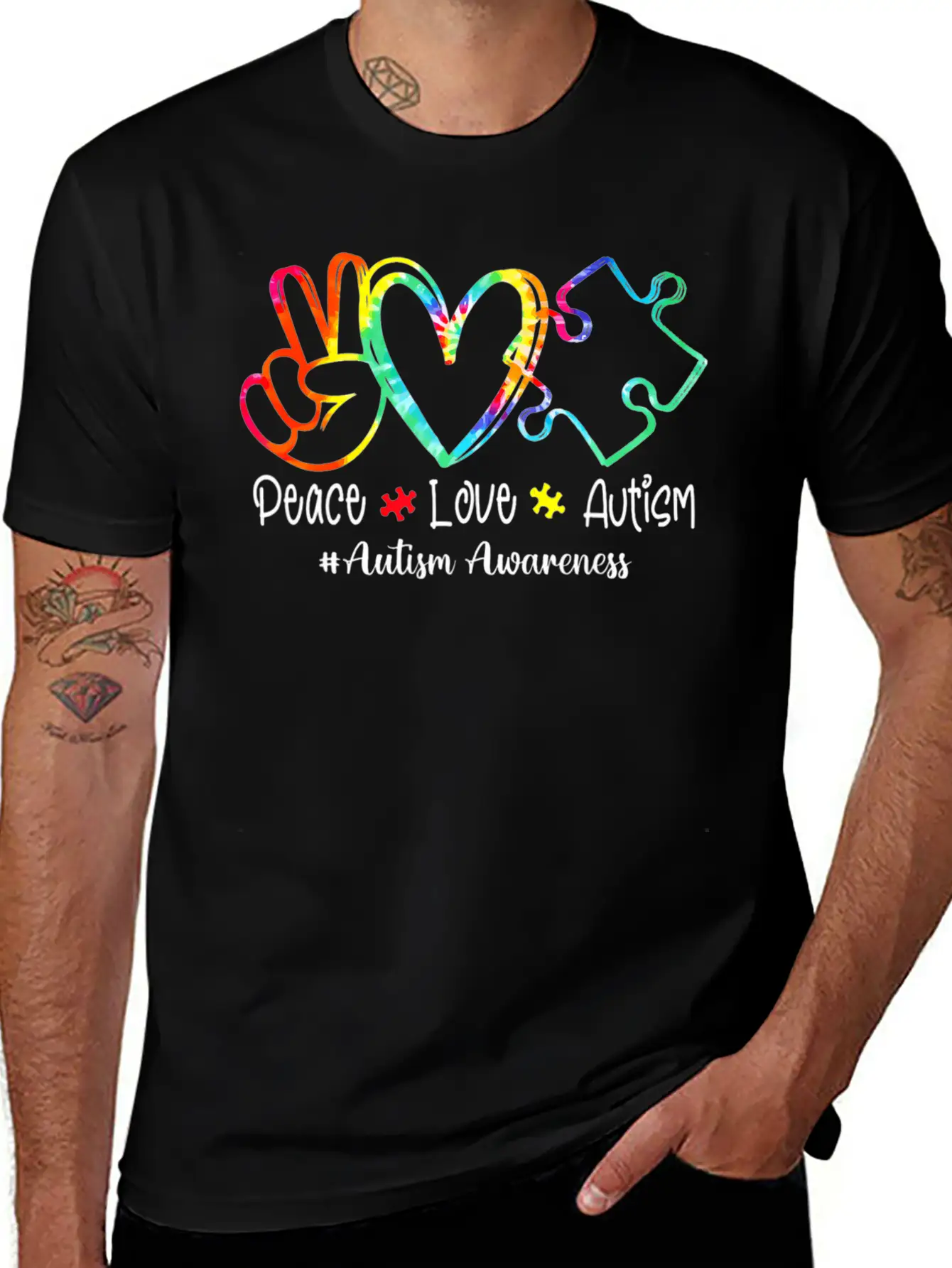 Peace Love Autism Puzzle Pieces Tie Dye Mom Dad Gi Essential Cotton Tee For Daily Outfits – Unisex Style