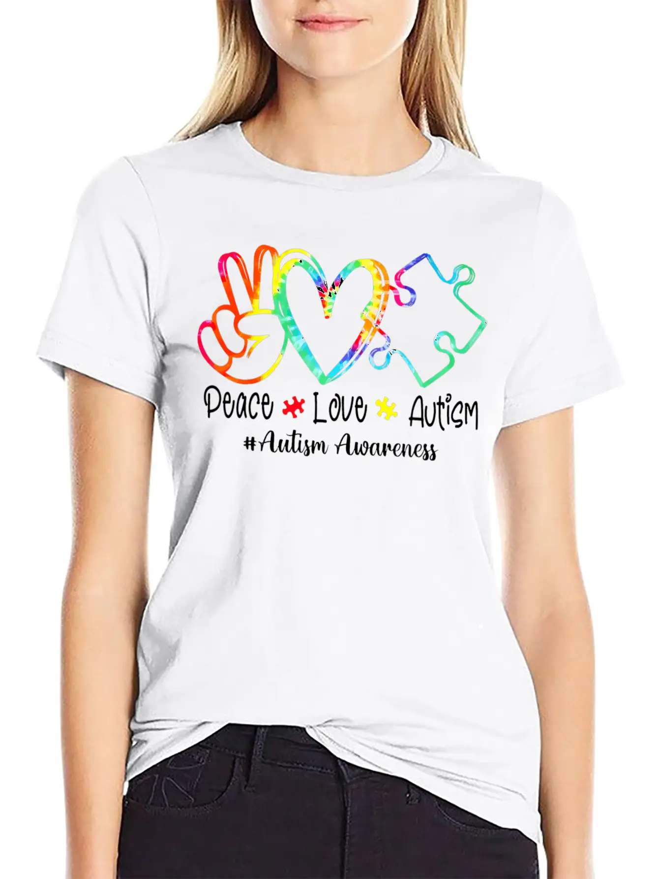 Peace Love Autism Puzzle Pieces Tie Dye Mom Dad Gi Essential Cotton Tee For Daily Outfits – Unisex Style