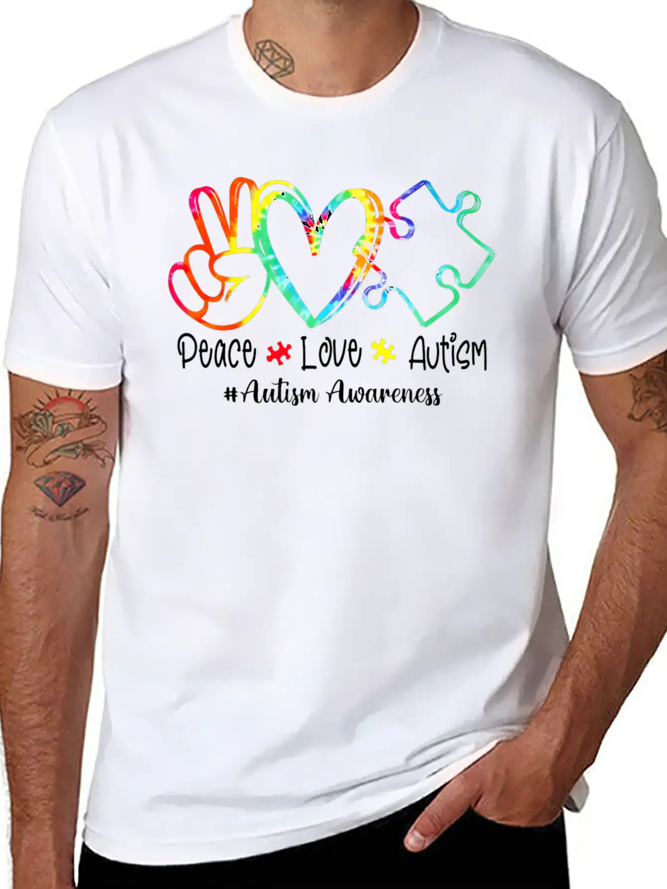 Peace Love Autism Puzzle Pieces Tie Dye Mom Dad Gi Essential Cotton Tee For Daily Outfits – Unisex Style