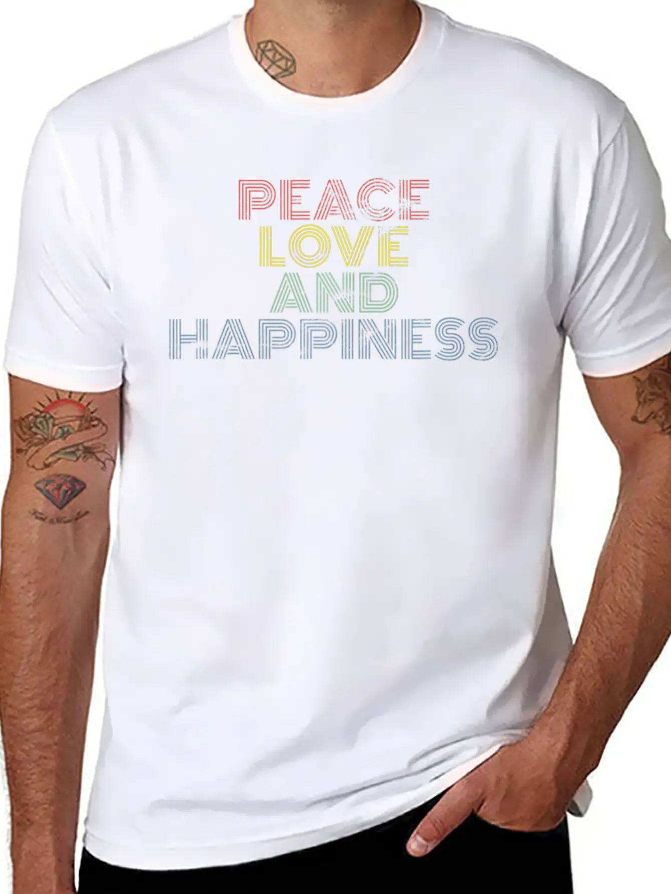 Peace Love Happiness - Kindness Compassion Caring Soft Cotton Short Sleeve Tee – Unisex Wardrobe Staple