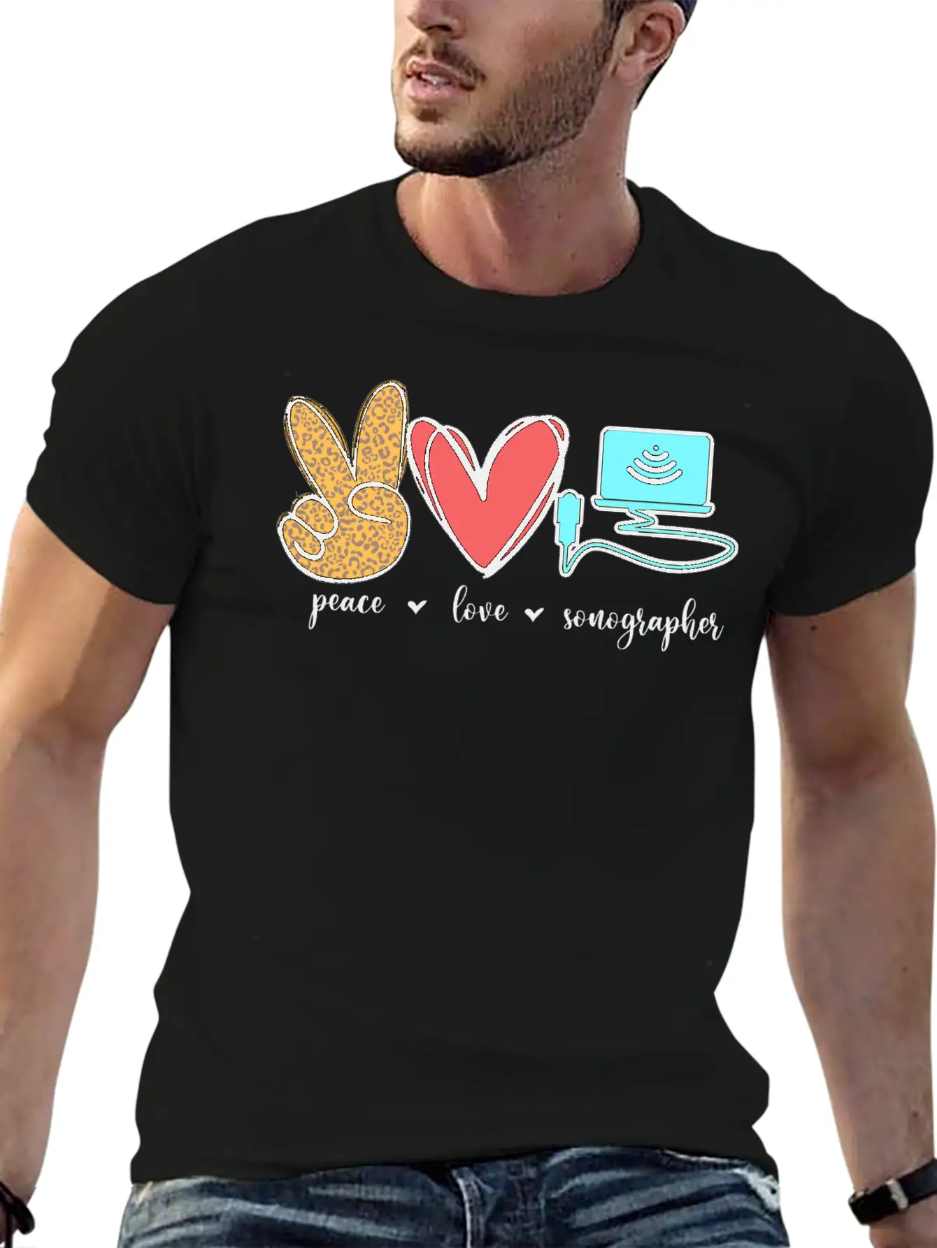 Peace Love Sonographer Unisex Casual T-Shirt – Clean Design For Daily Comfort