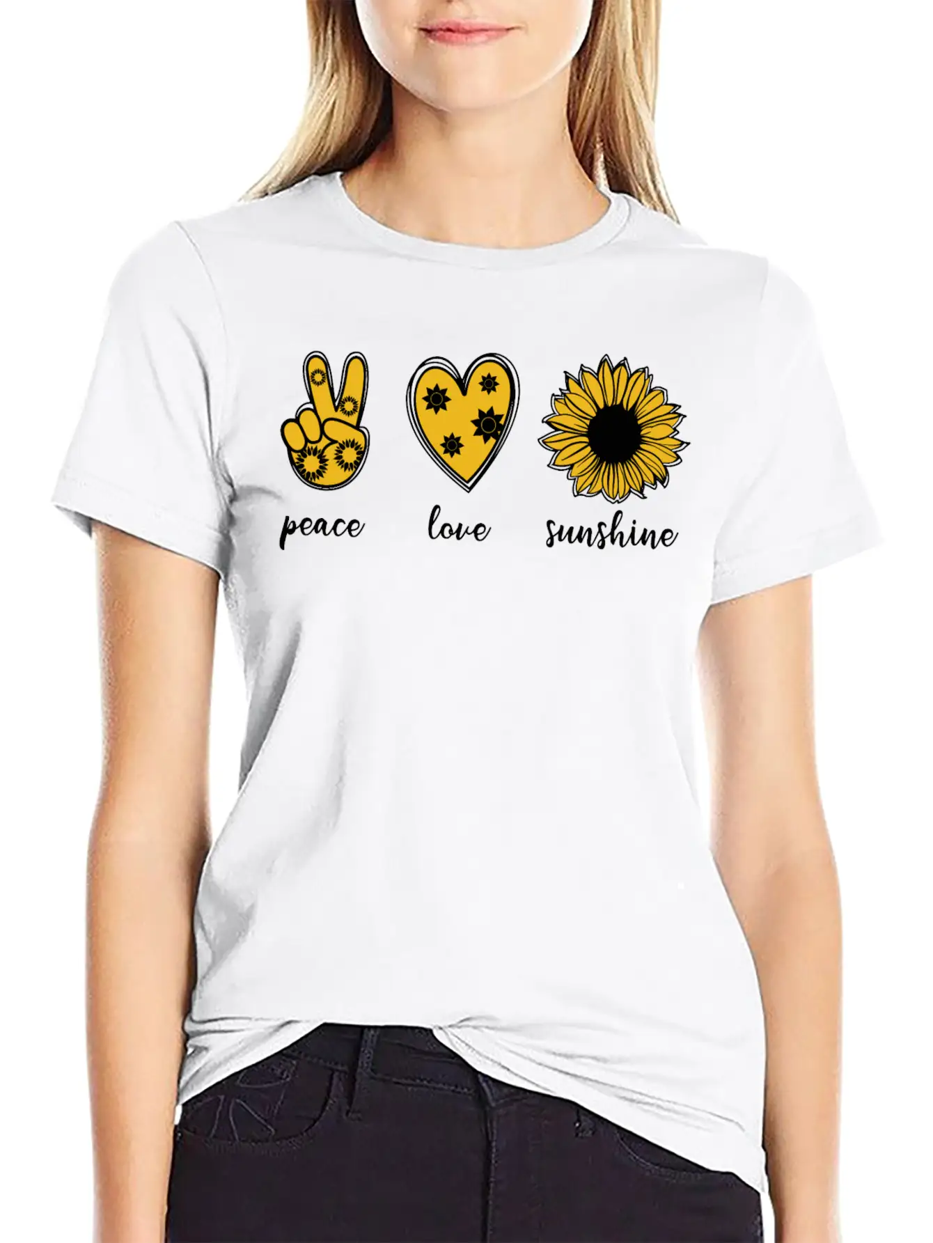 Peace Love Sunflower Unisex Casual T-Shirt – Clean Design For Daily Comfort