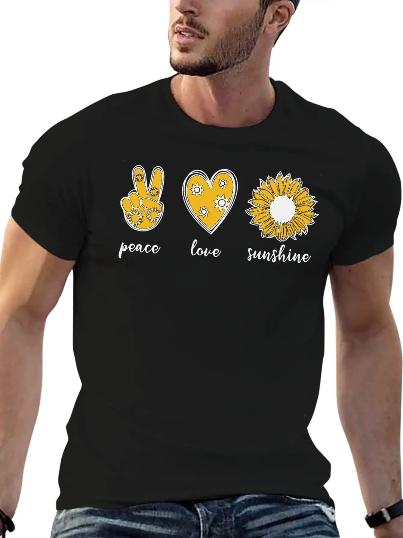 Peace Love Sunflower Unisex Casual T-Shirt – Clean Design For Daily Comfort