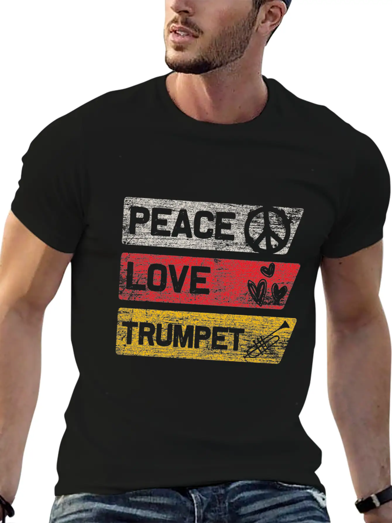 Peace Love Trumpet Lightweight Cotton T-Shirt – Daily Comfort Graphic Shirt