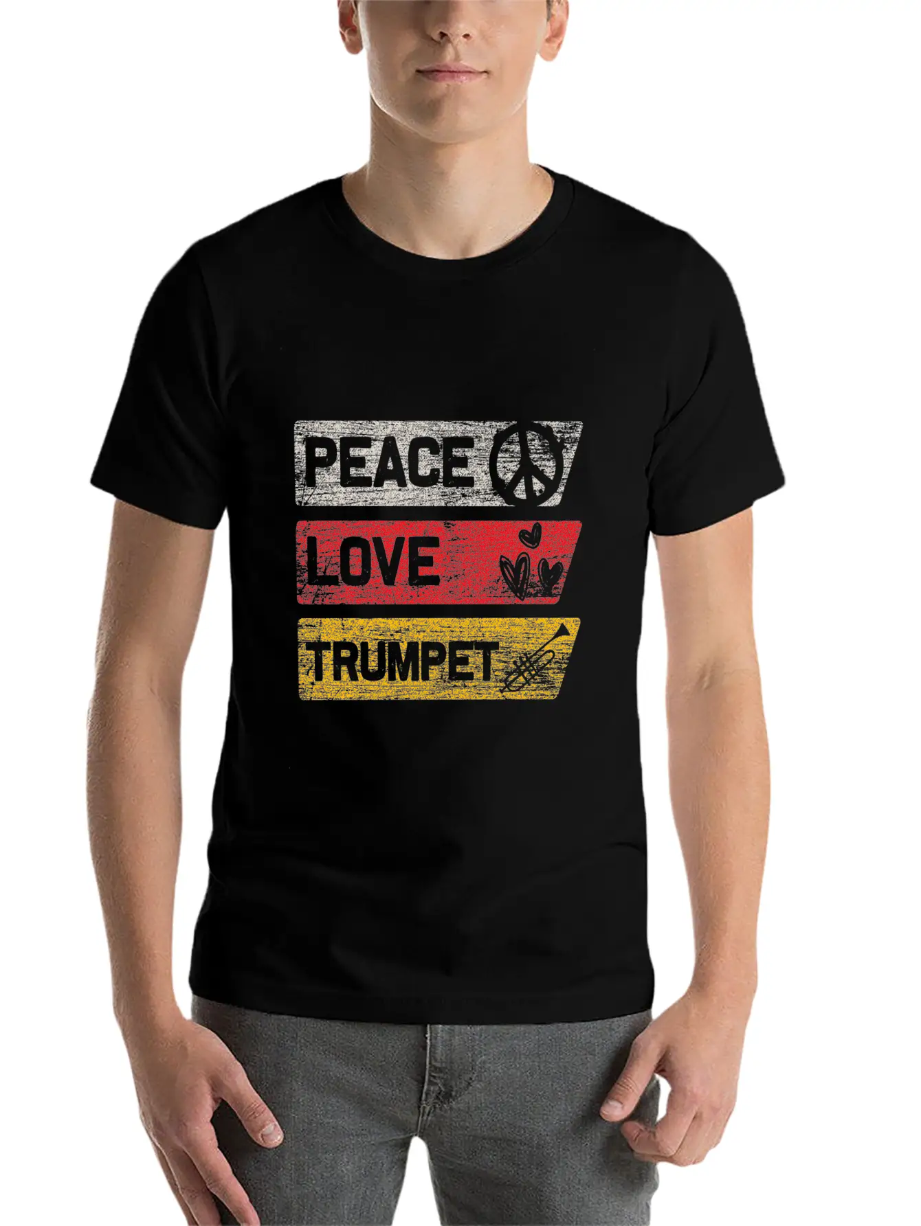 Peace Love Trumpet Lightweight Cotton T-Shirt – Daily Comfort Graphic Shirt