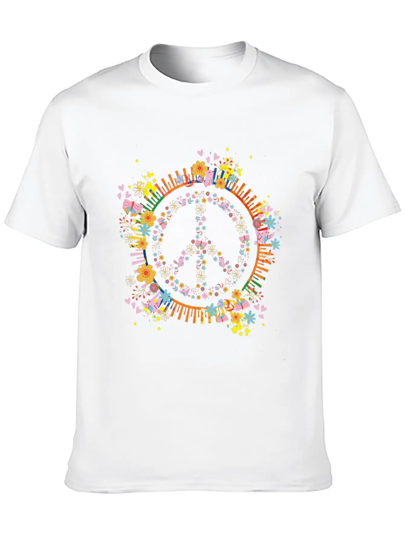 Peace Sign Flowers Girls Women Hippie Lightweight Cotton T-Shirt – Daily Comfort Graphic Shirt