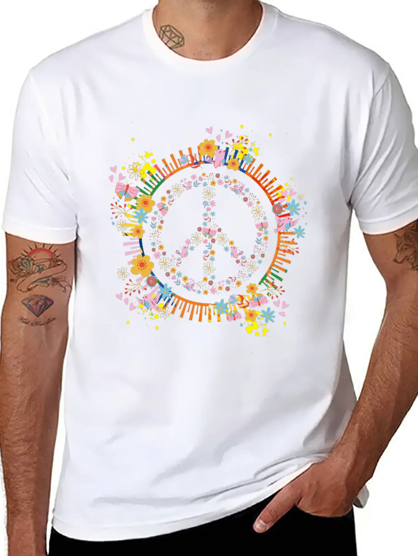 Peace Sign Flowers Girls Women Hippie Lightweight Cotton T-Shirt – Daily Comfort Graphic Shirt