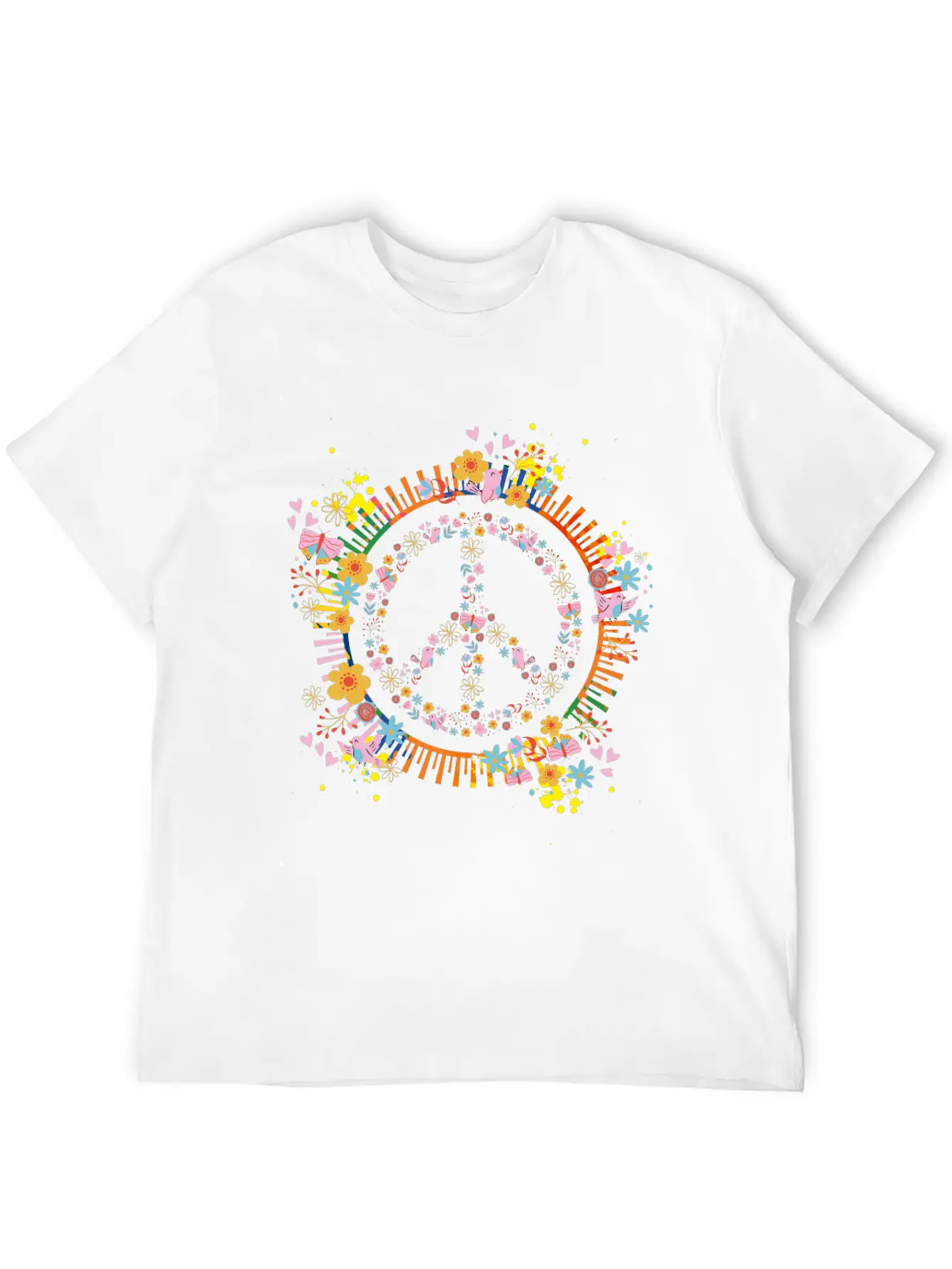 Peace Sign Flowers Girls Women Hippie Lightweight Cotton T-Shirt – Daily Comfort Graphic Shirt