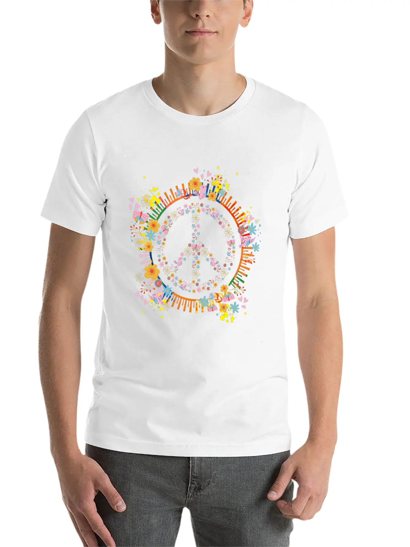 Peace Sign Flowers Girls Women Hippie Lightweight Cotton T-Shirt – Daily Comfort Graphic Shirt