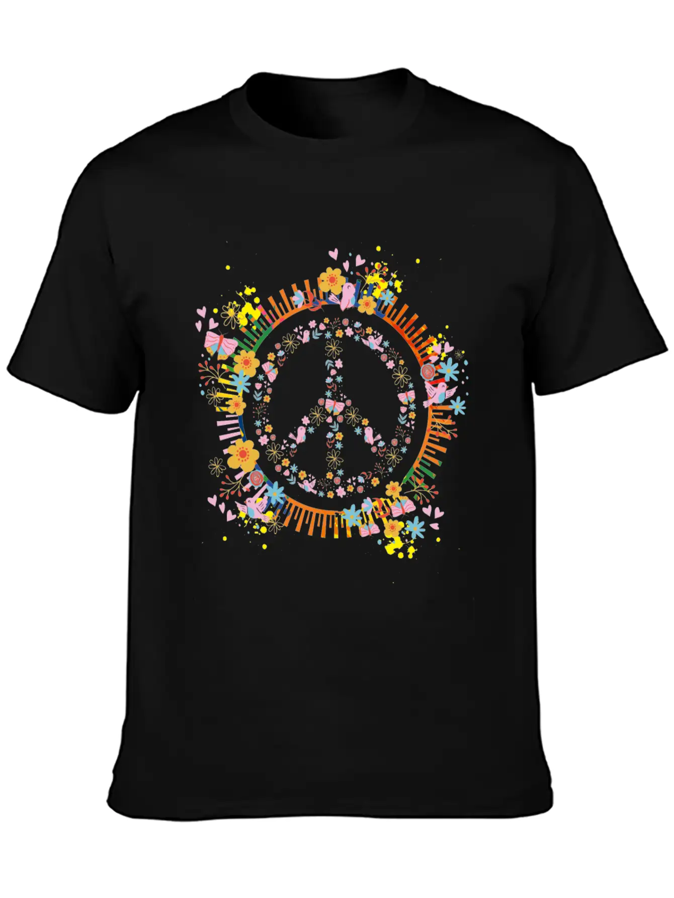 Peace Sign Flowers Girls Women Hippie Unisex Casual T-Shirt – Clean Design For Daily Comfort