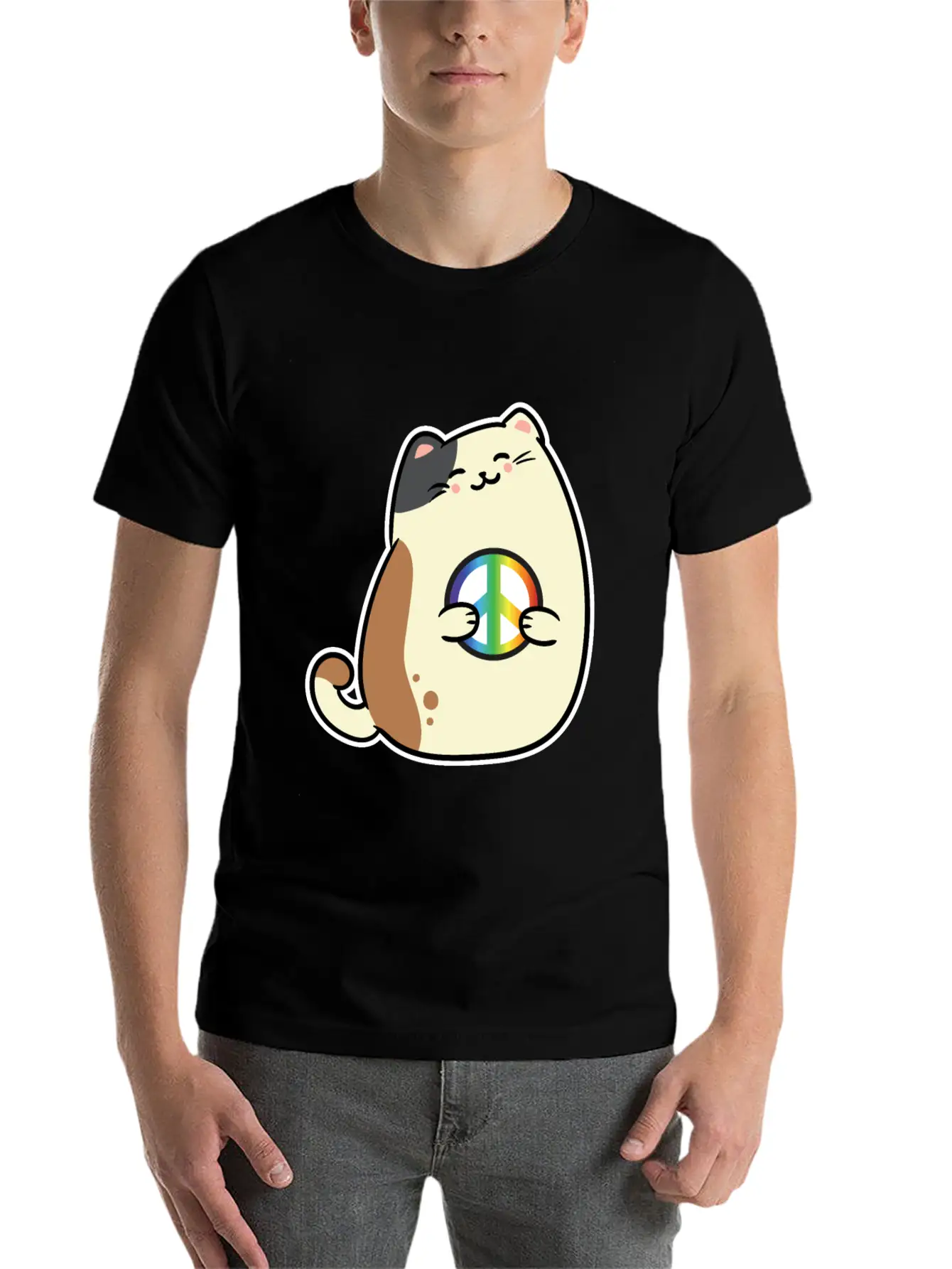 Peace Sign, Freedom, Cute Cat Modern Fit Casual T-Shirt – Clean And Versatile Design
