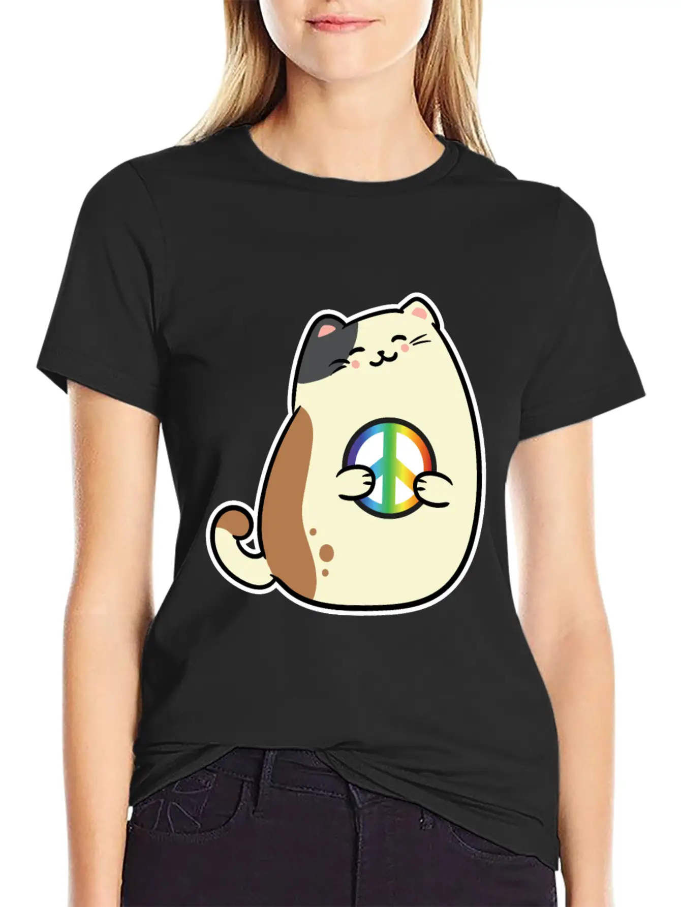 Peace Sign, Freedom, Cute Cat Modern Fit Casual T-Shirt – Clean And Versatile Design