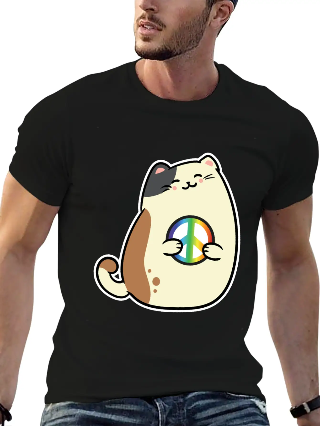 Peace Sign, Freedom, Cute Cat Modern Fit Casual T-Shirt – Clean And Versatile Design