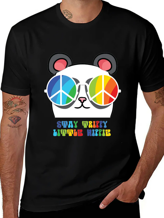 Peace Sign, Freedom, Rainbow Colors, Cute Panda Lightweight Cotton T-Shirt – Daily Comfort Graphic Shirt