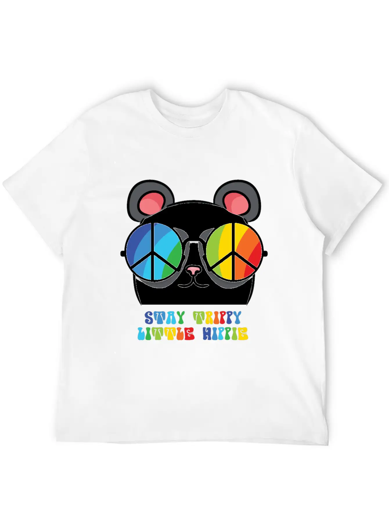 Peace Sign, Freedom, Rainbow Colors, Cute Panda Lightweight Cotton T-Shirt – Daily Comfort Graphic Shirt