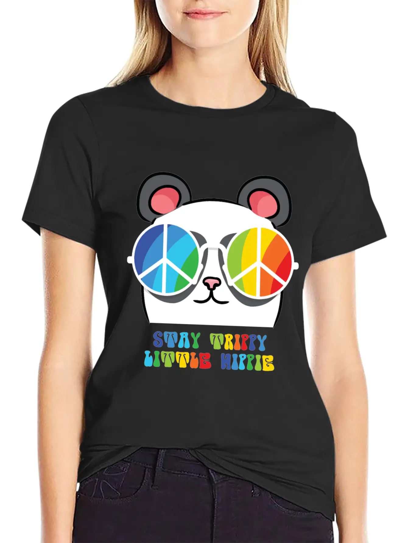Peace Sign, Freedom, Rainbow Colors, Cute Panda Lightweight Cotton T-Shirt – Daily Comfort Graphic Shirt