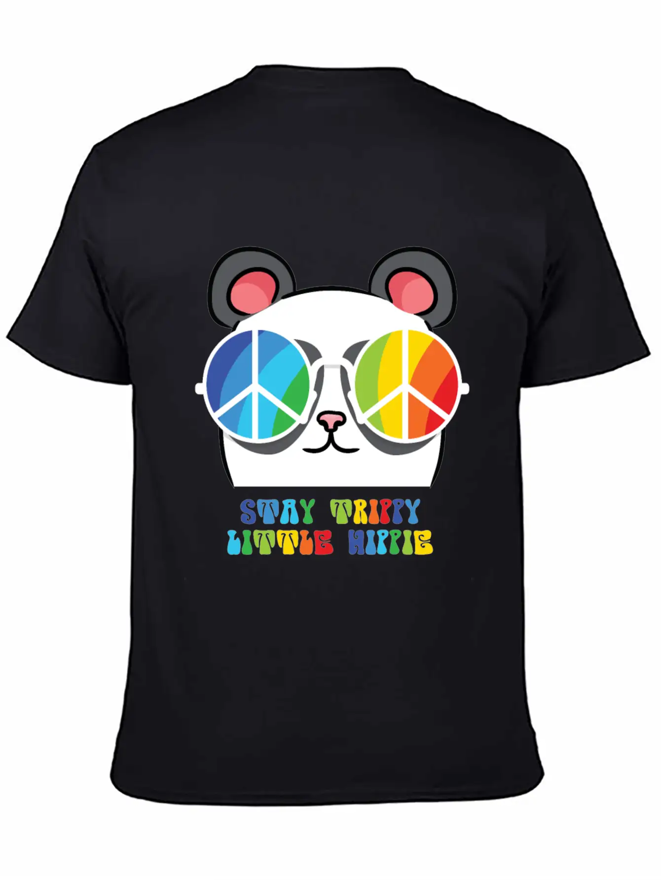 Peace Sign, Freedom, Rainbow Colors, Cute Panda Lightweight Cotton T-Shirt – Daily Comfort Graphic Shirt