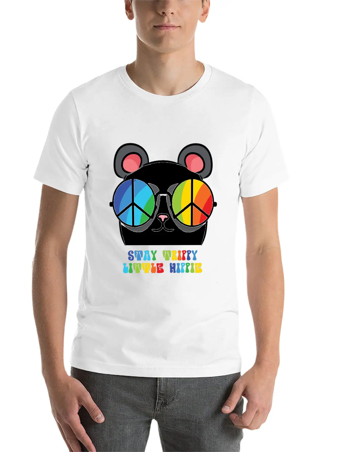 Peace Sign, Freedom, Rainbow Colors, Cute Panda Lightweight Cotton T-Shirt – Daily Comfort Graphic Shirt