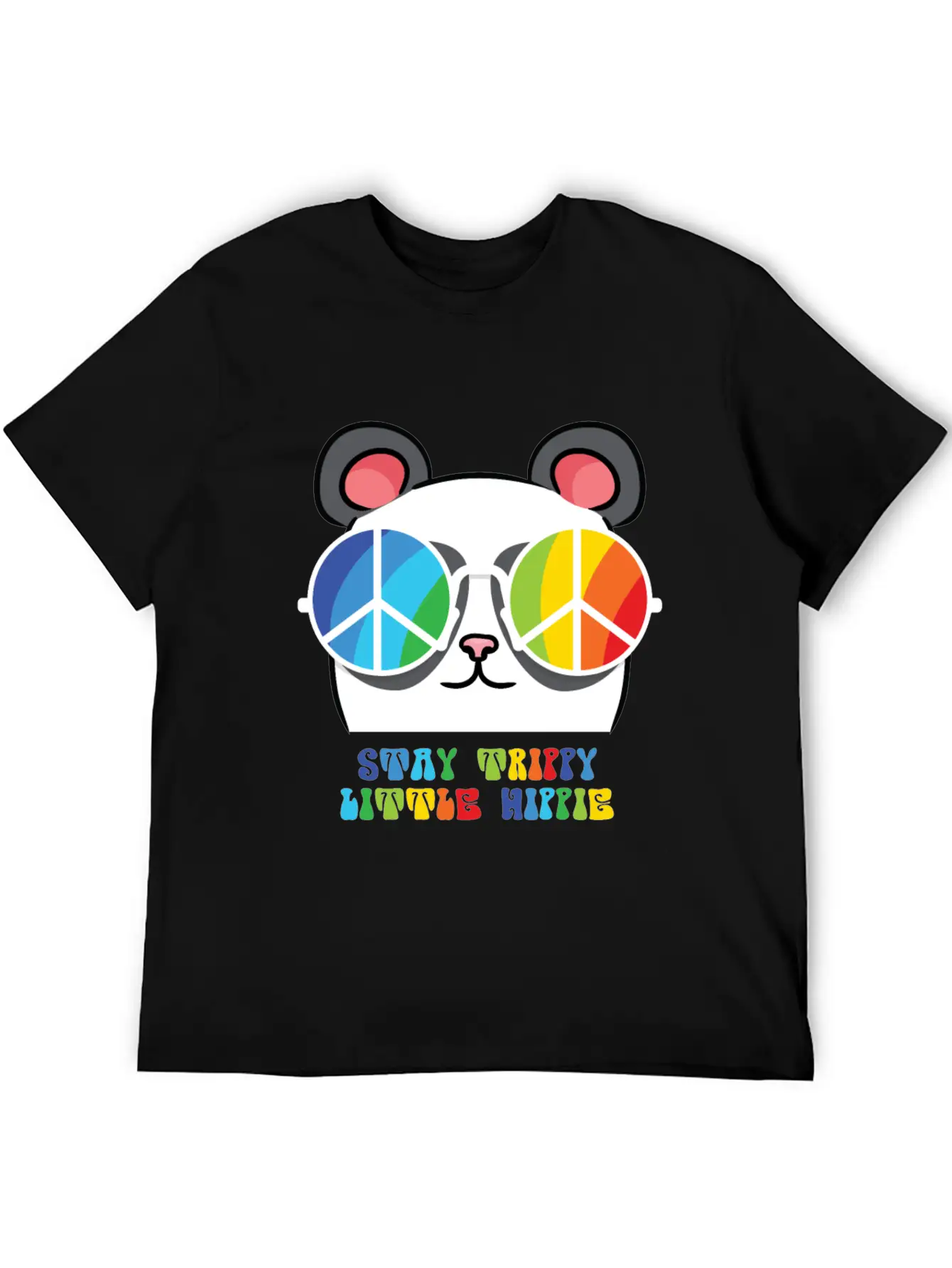 Peace Sign, Freedom, Rainbow Colors, Cute Panda Lightweight Cotton T-Shirt – Daily Comfort Graphic Shirt