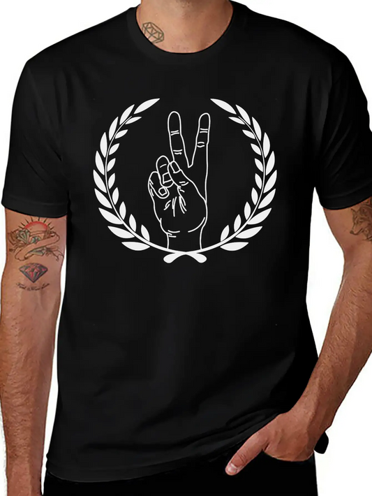 Peace Sign In Laurel Wreath Hand Gesture Peace For Unisex Casual T-Shirt – Clean Design For Daily Comfort