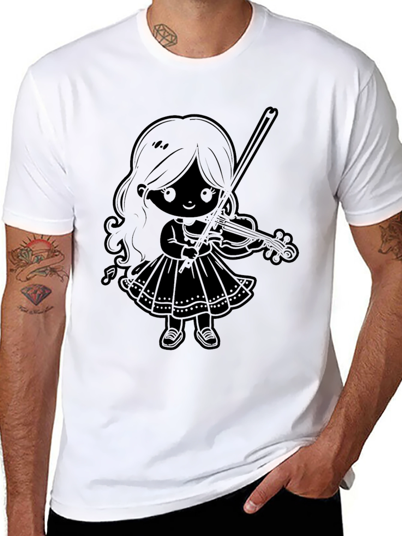 Violinist Girl Graphic Tee - Black Cotton Comfort