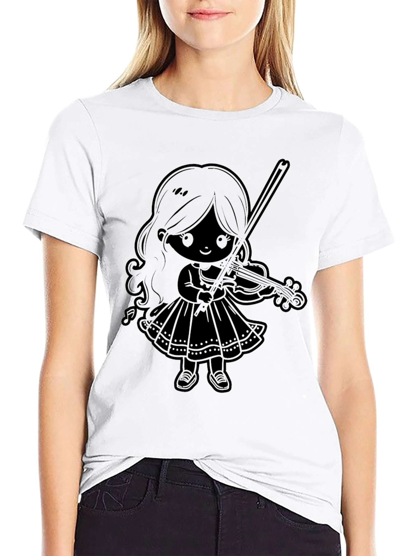 Violinist Girl Graphic Tee - Black Cotton Comfort