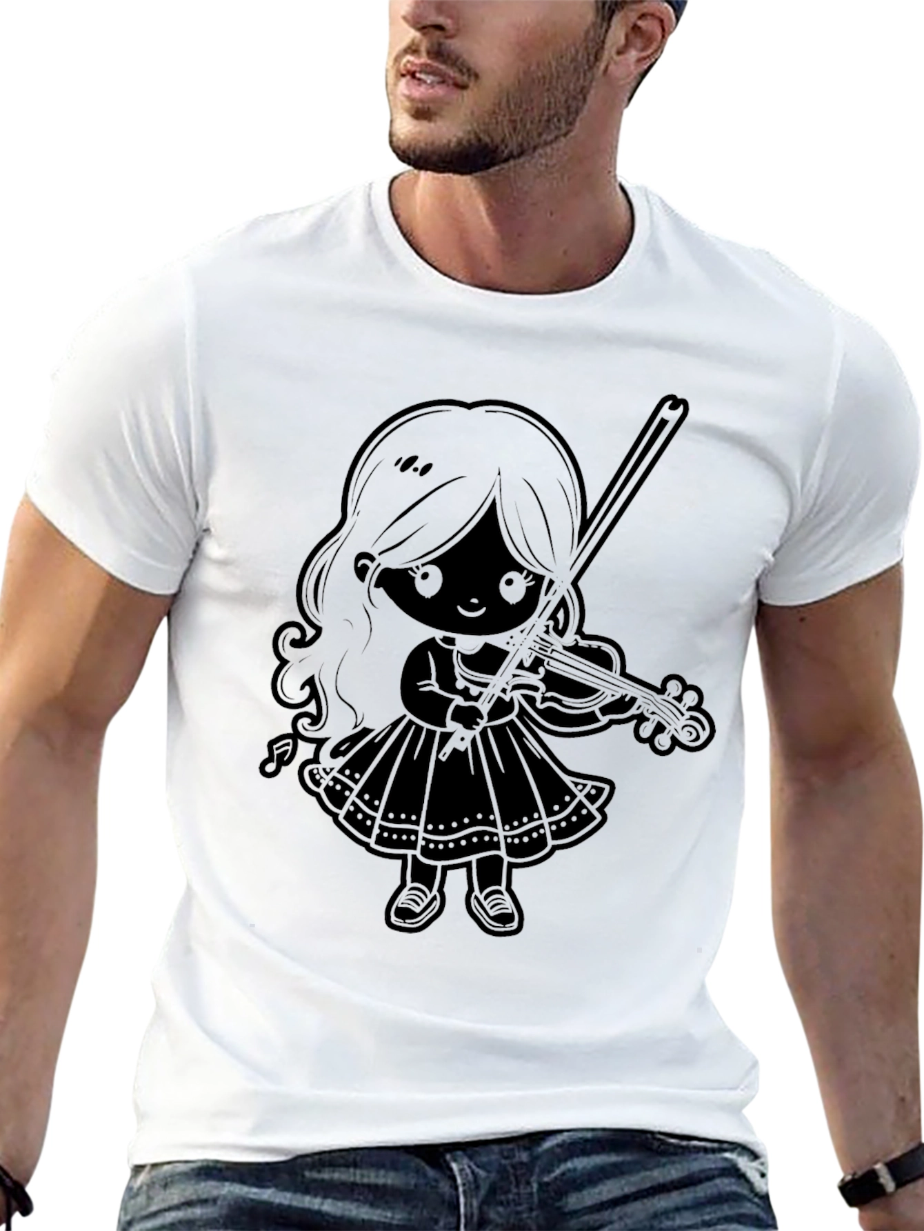 Violinist Girl Graphic Tee - Black Cotton Comfort