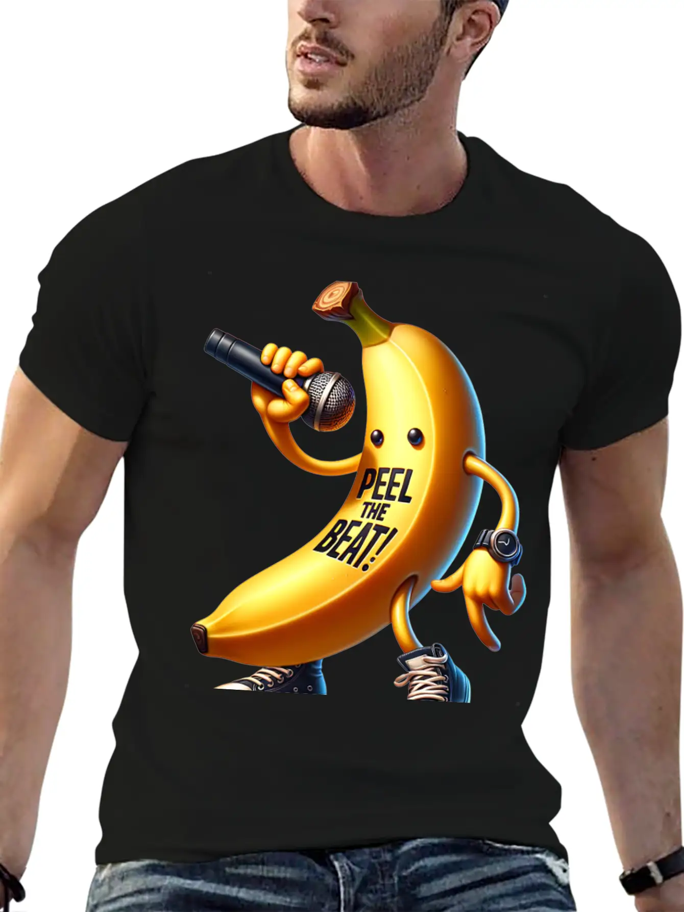 Peel The Beat Banana With Microphone Classic Fit Graphic Tee For Daily Comfort – Unisex Cotton Shirt