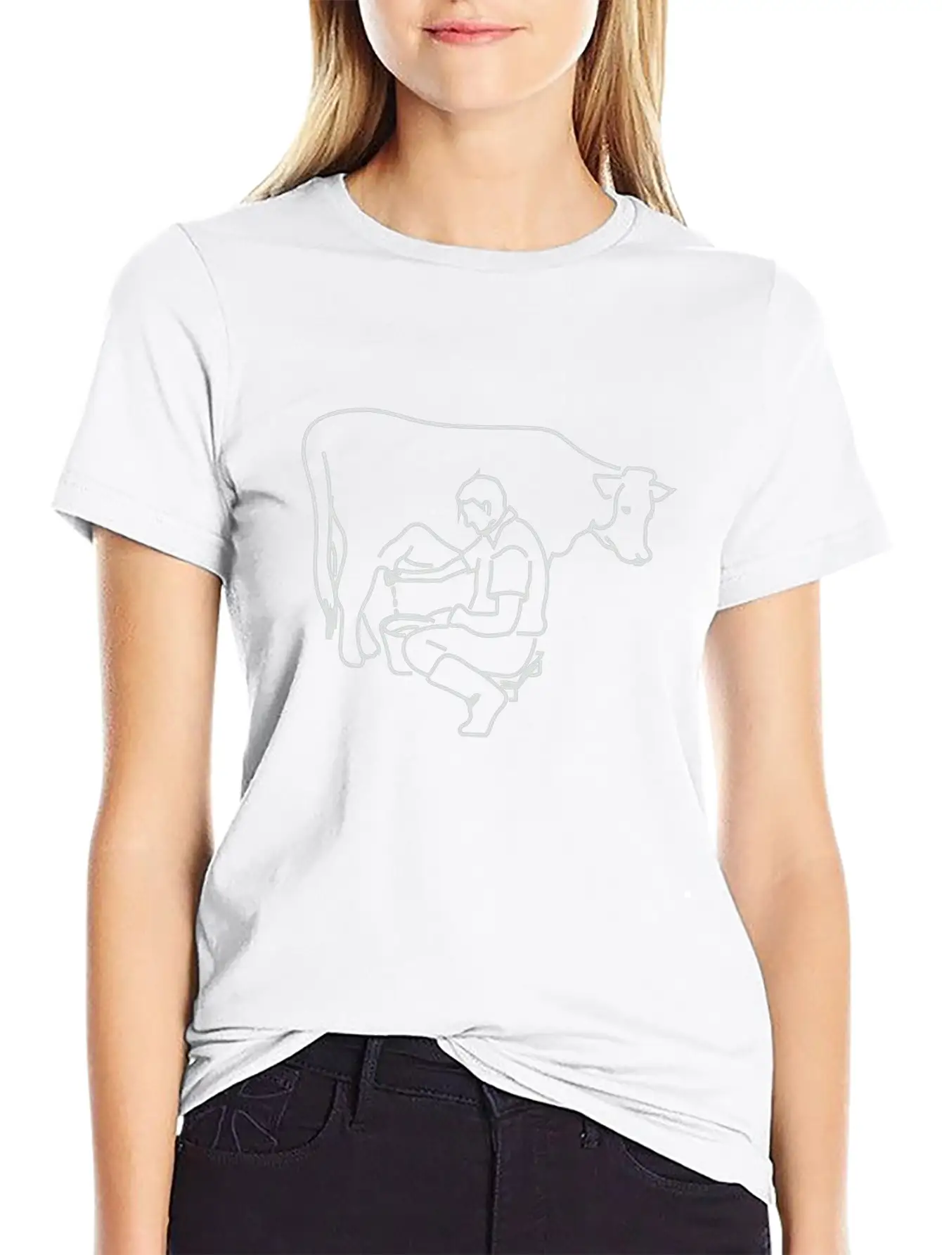 Person Milking A Cow Line Art Essential Cotton Tee For Daily Outfits – Unisex Style