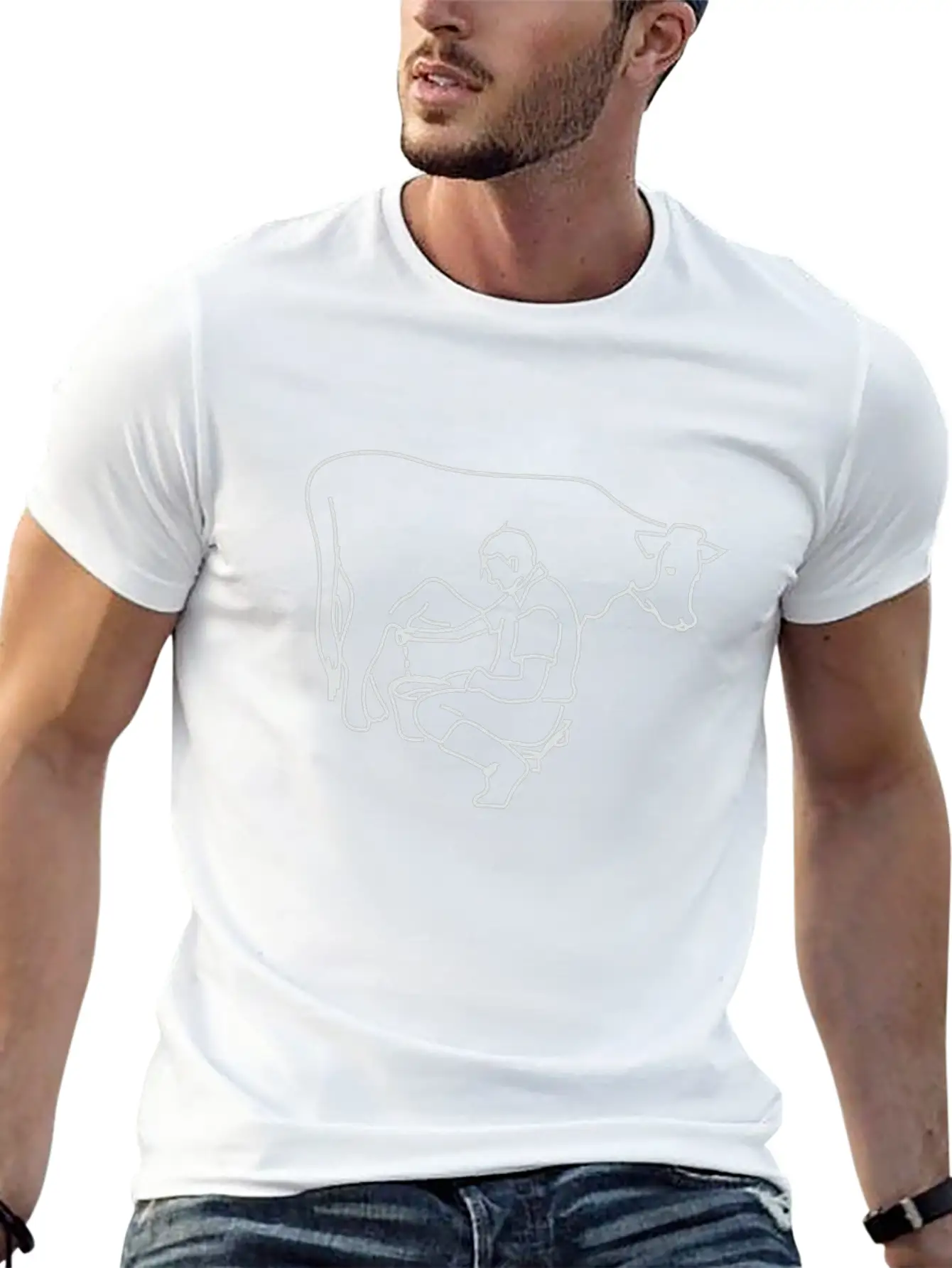 Person Milking A Cow Line Art Essential Cotton Tee For Daily Outfits – Unisex Style